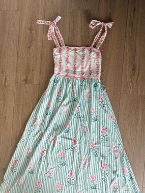 Floral Tie-Shoulder Sundress in Pink & Mint